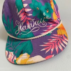🌺 Rare Vintage Hawaiian Print Trucker Hat, Hawaii Script Ball Cap, Rope Detail